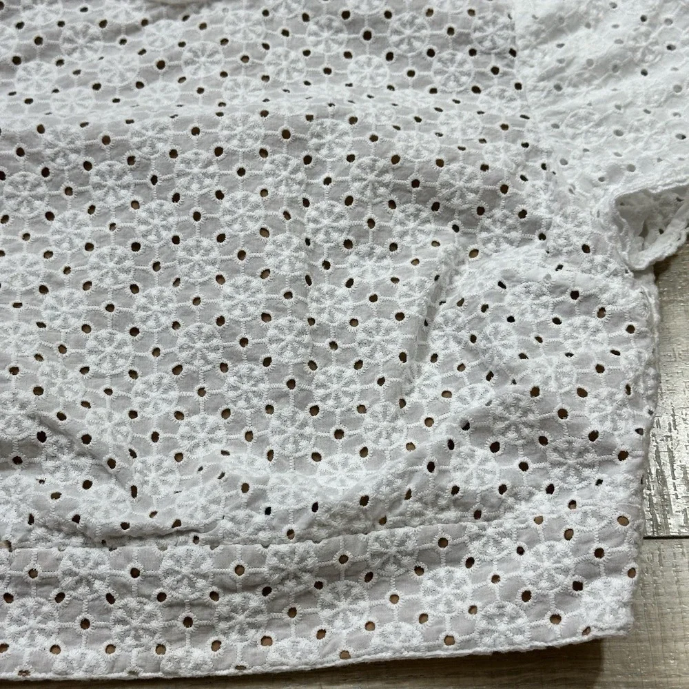 MICHAEL MICHAEL KORS Geo Eyelet Cropped Short Sleeve Top White Size 0‎ XS $155